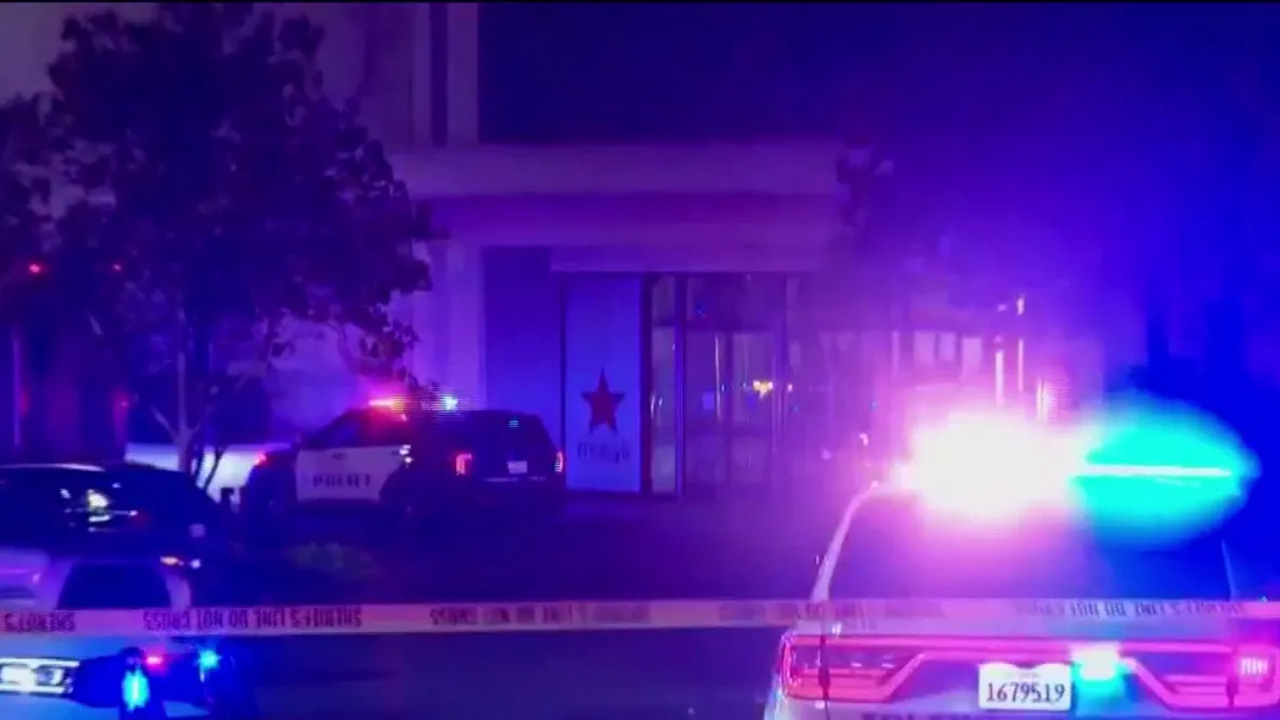 Scene from the Spirit Halloween store in Vacaville after the shooting incident.